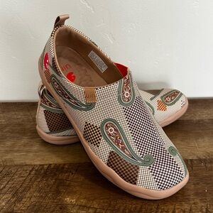 UIN Women's Paisley Toledo Checkered Flats - Brown and Green Sz10.5